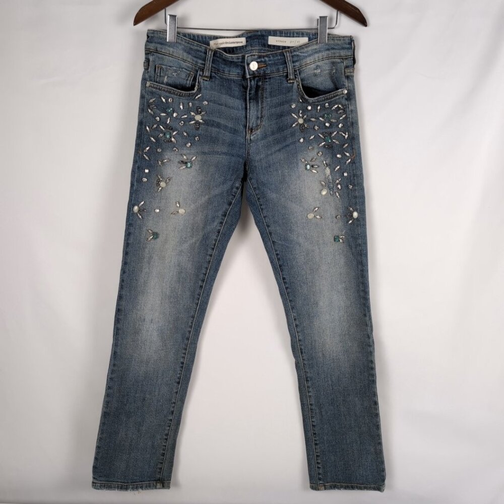 Pilcro and the Letterpress Women's HYPHEN Denim Jeans Blue Embellished, US 27